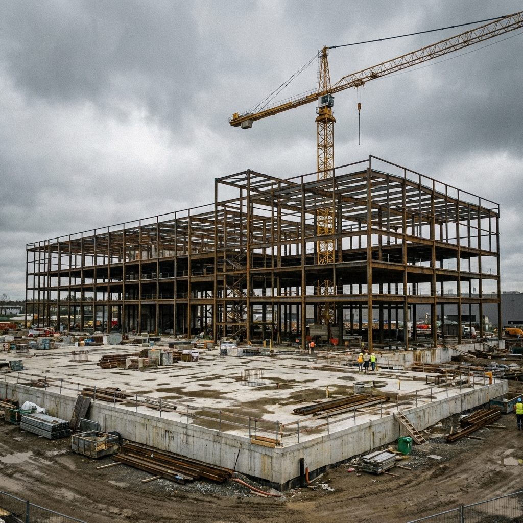 Skyline Office Hub steel framework during construction phase